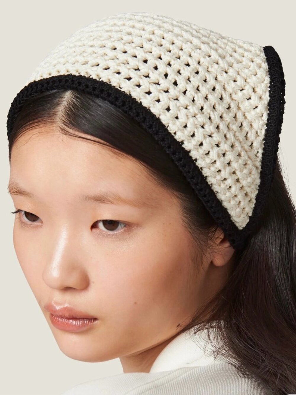 Miu Miu Crochet Bandana Headscarf Ivory Black